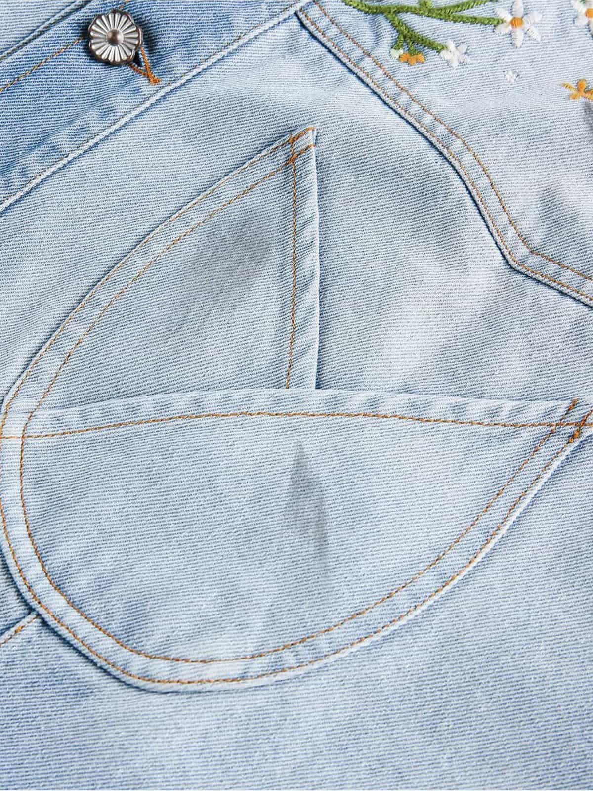 Denim Gradient-Dyed Floral Embroidered Jacket