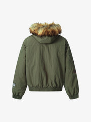 Retro Badge Embroidered Fur Collar Bomber Jacket
