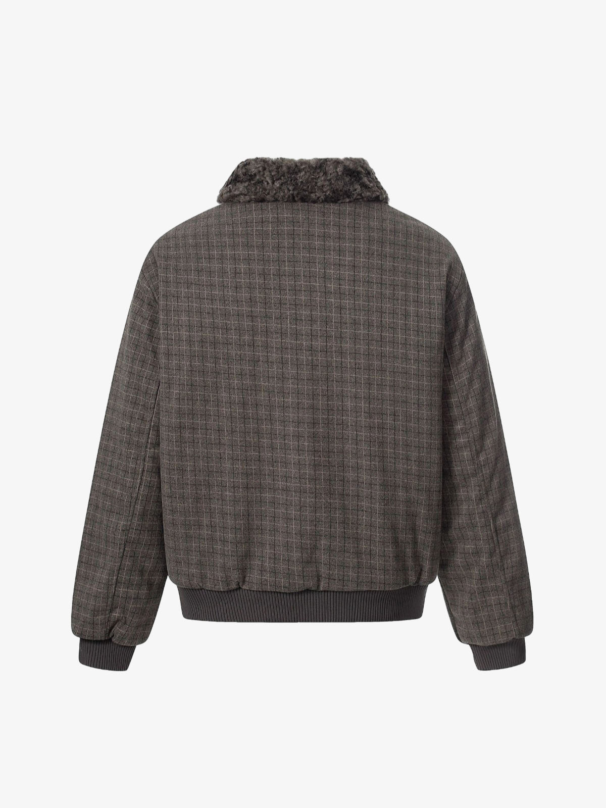 Retro Plaid Fur Collar Warm Padded Jacket
