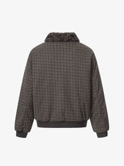 Retro Plaid Fur Collar Warm Padded Jacket