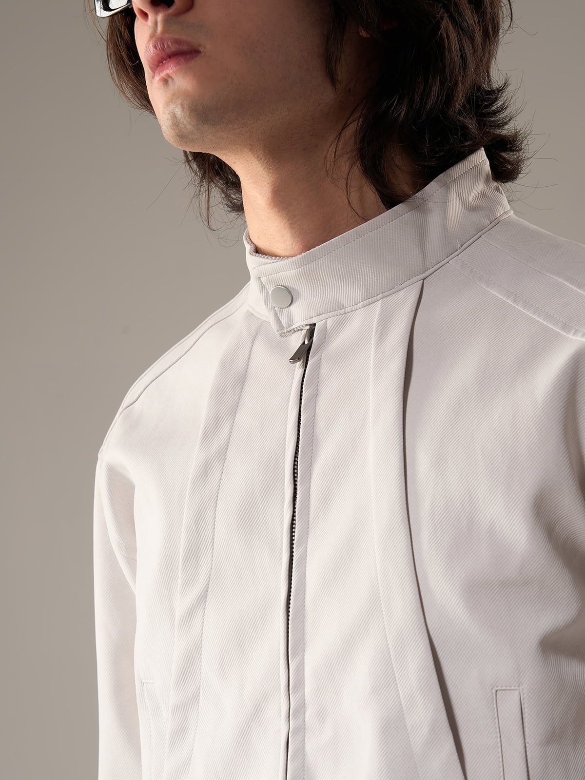 Deconstructed Split Stand Collar PU Leather Jacket