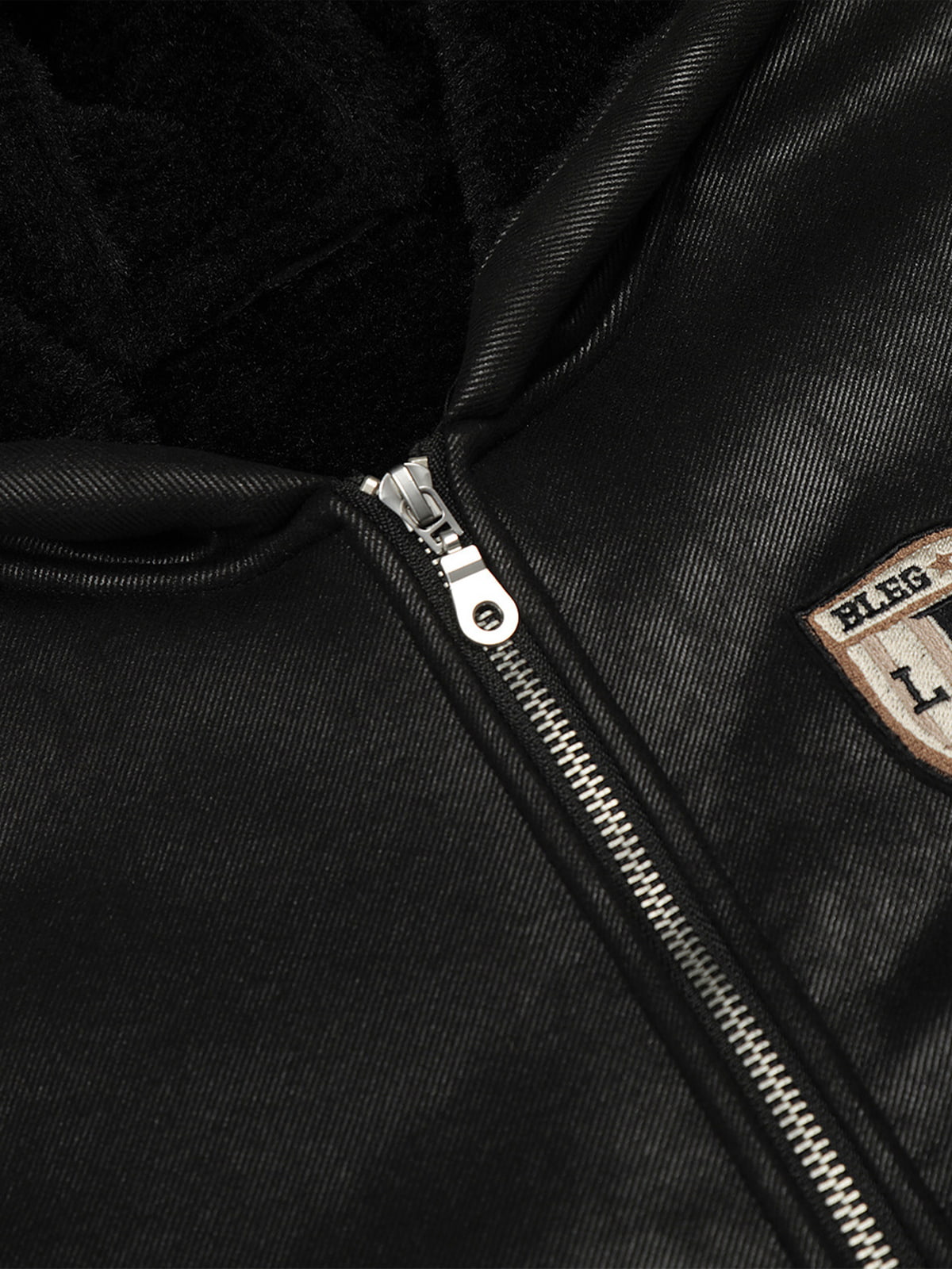 Vintage Leather Badge Fleece-lined Hooded Zip Bomber Jacket