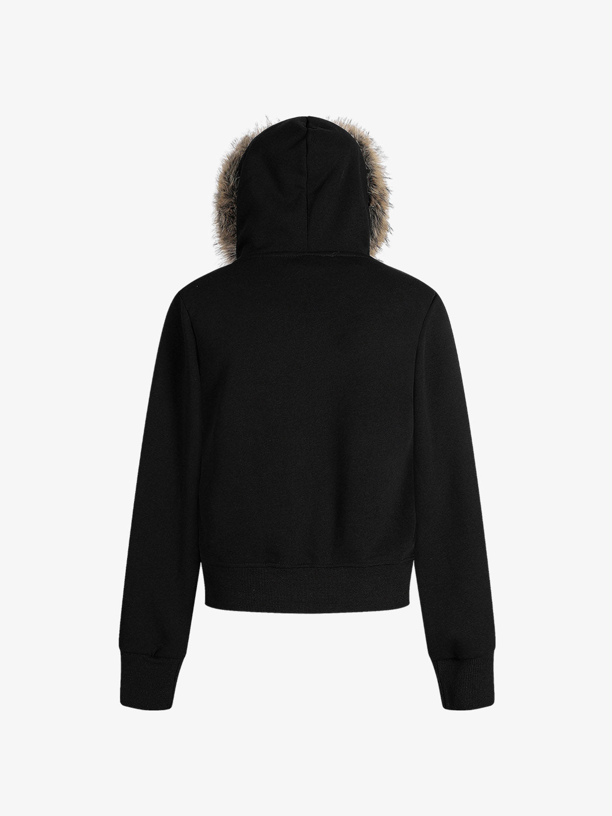 Retro Gradient Letter Print Splicing Cardigan Fur Collar Zip Up Hoodie