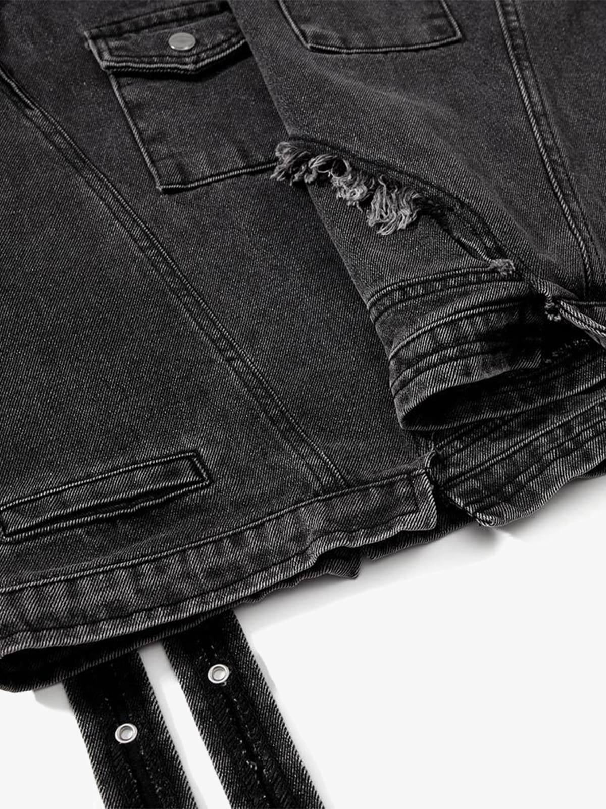 Vintage Washed Distressed Lace-up Cargo Flare Jeans