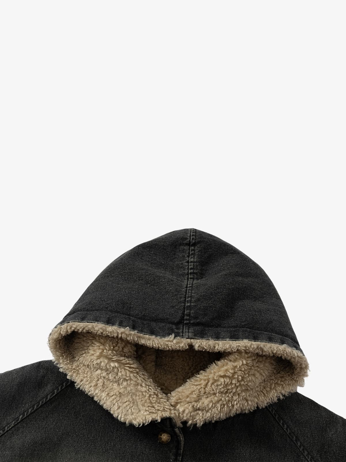 Distressed Graffiti Washed Long Lamb Fleece Denim Cotton Jacket