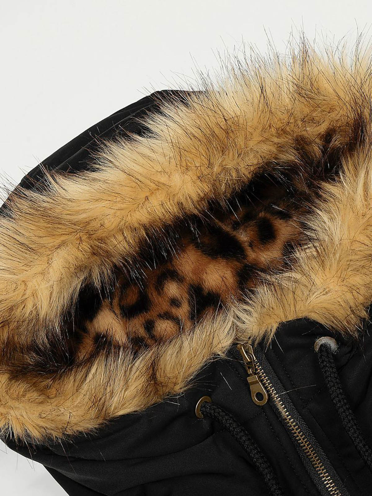Retro Leopard Print Fur Collar Hooded Padded Jacket