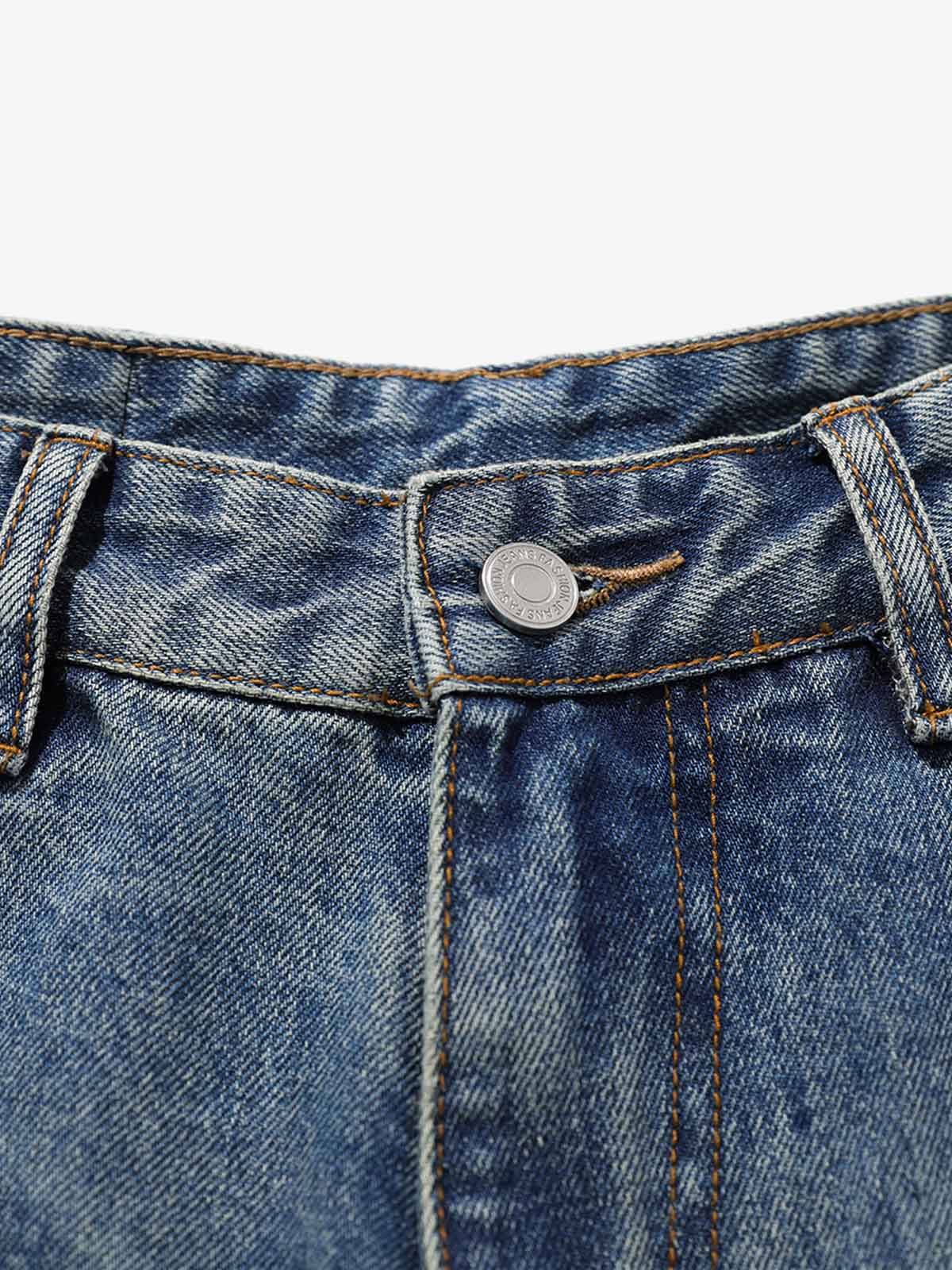 Street Washed Distressed Cat Whisker Jeans