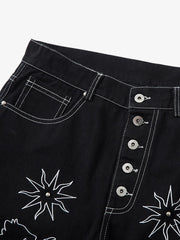 Heavy Contrast Thread Embroidered Multi-Button Jeans