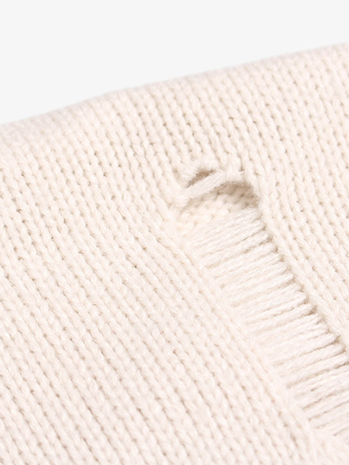 Distressed Ripped-Edge Turtleneck Diamond Star Zipper Knitted Sweater
