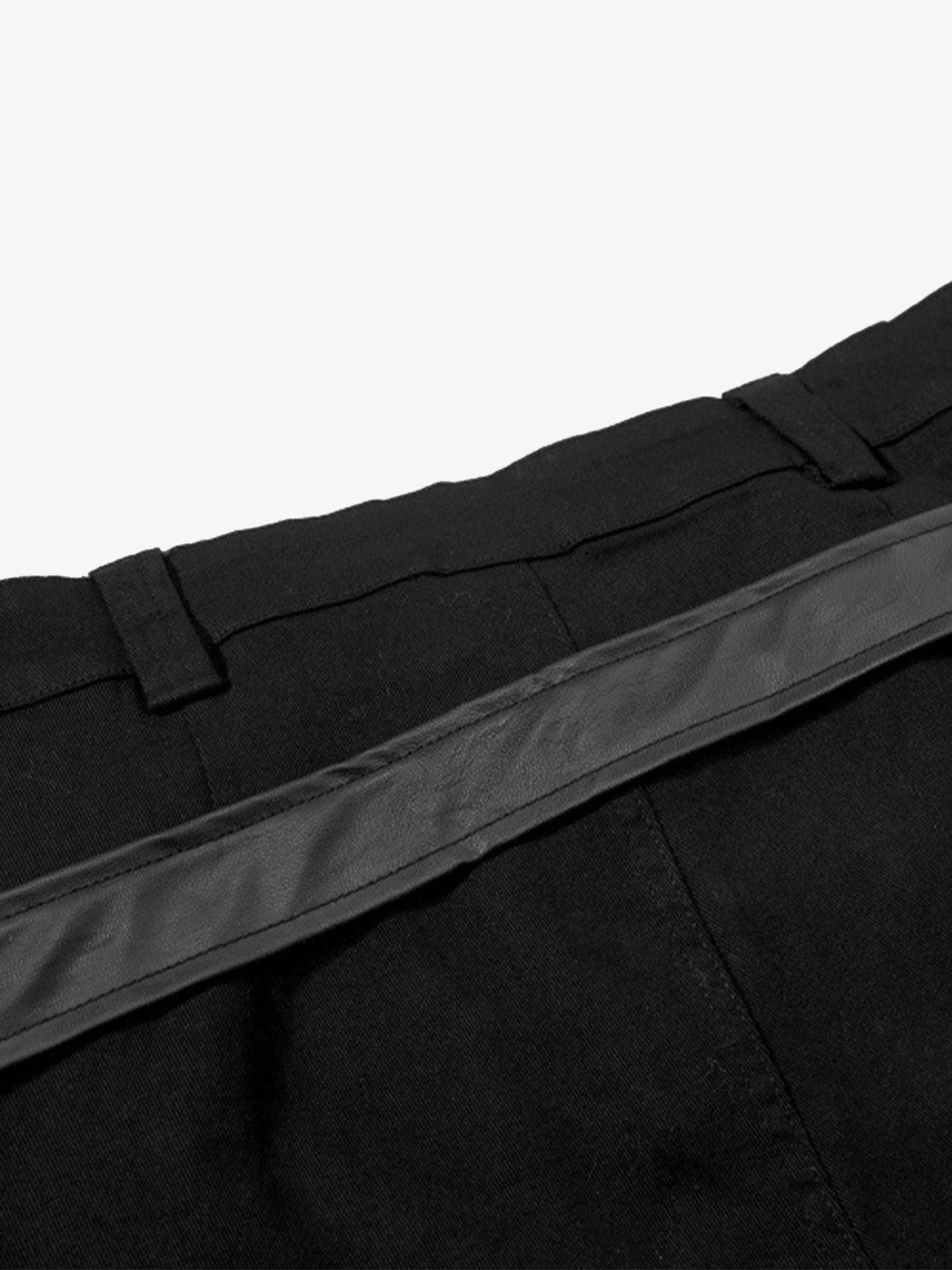 Vintage Heavy Pleated PU Leather Stitch Patchwork Flared Pants