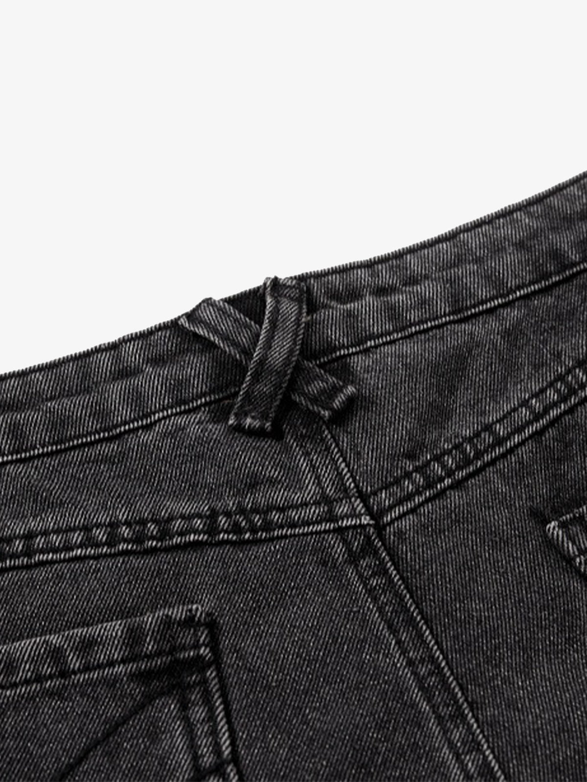 Vintage Washed Distressed Lace-up Cargo Flare Jeans
