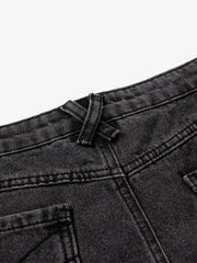 Vintage Washed Distressed Lace-up Cargo Flare Jeans