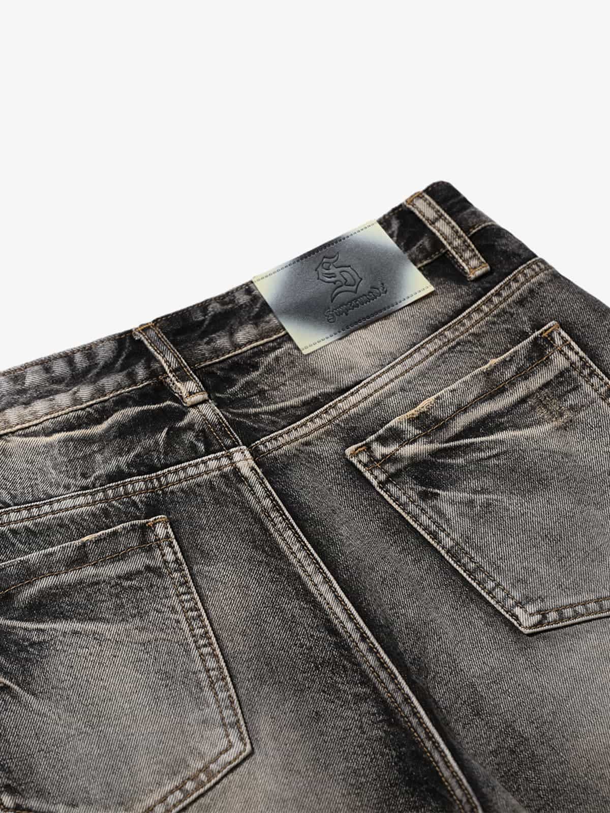 Retro Washed Distressed Flared Denim Jeans