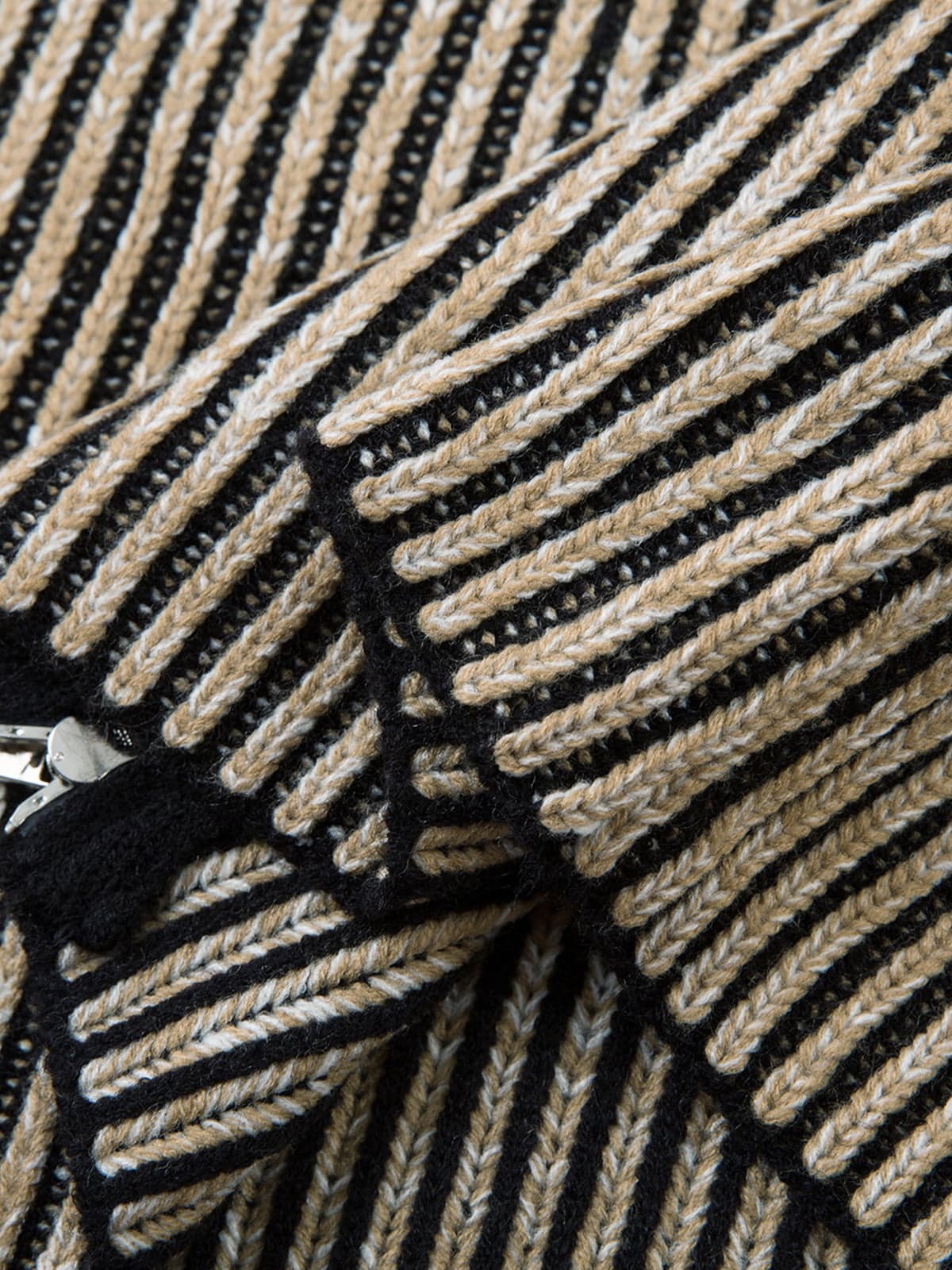 Knitted Retro Zipper Cardigan Stand Collar Vertical Striped Sweater