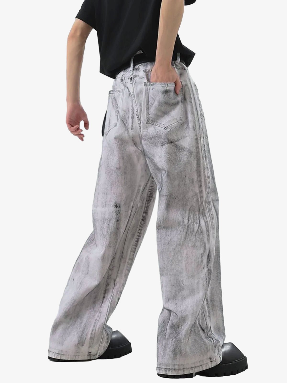 Wasteland Style Niche Design Dirty White Loose Jeans