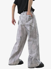 Wasteland Style Niche Design Dirty White Loose Jeans