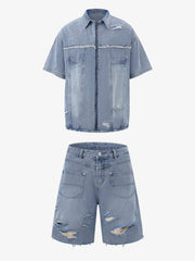 Denim Distressed Ripped Suit