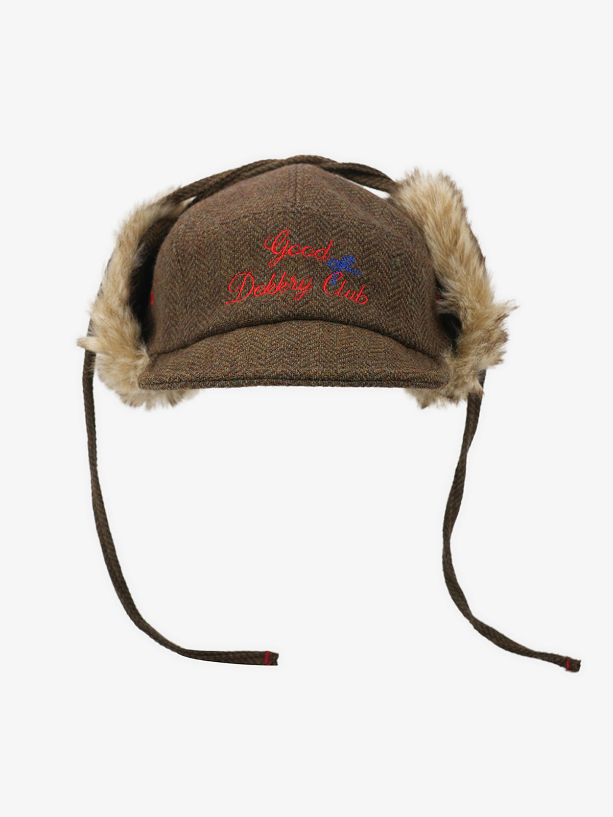 Retro Tweed Plush Earflap Embroidered Letter Cap