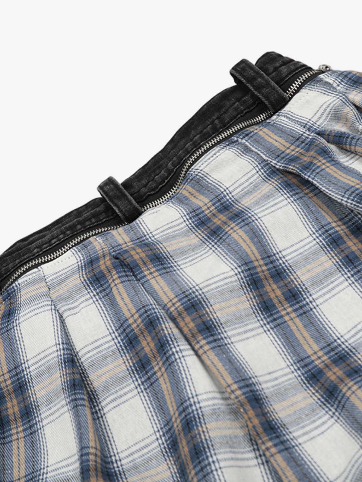 Denim Faux Two-piece Plaid Detachable Scimitar Jeans