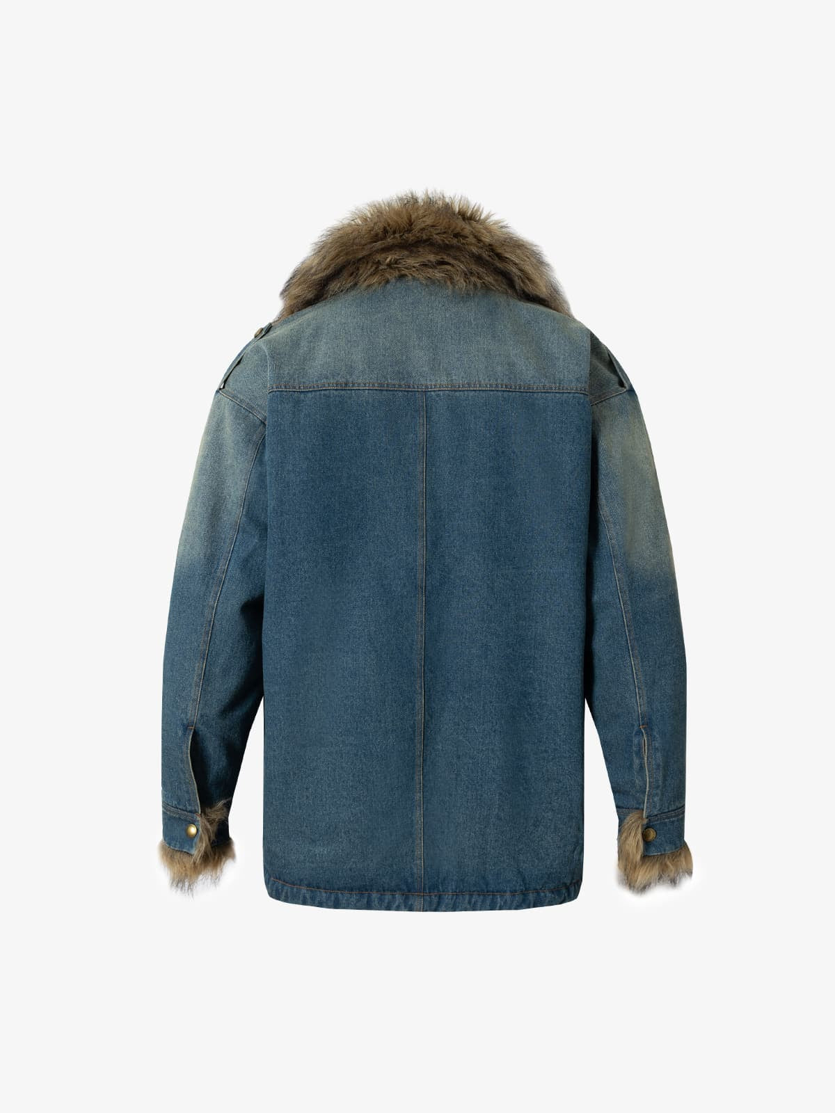 Street Retro Fur Patchwork Washed Denim Cotton Jacket