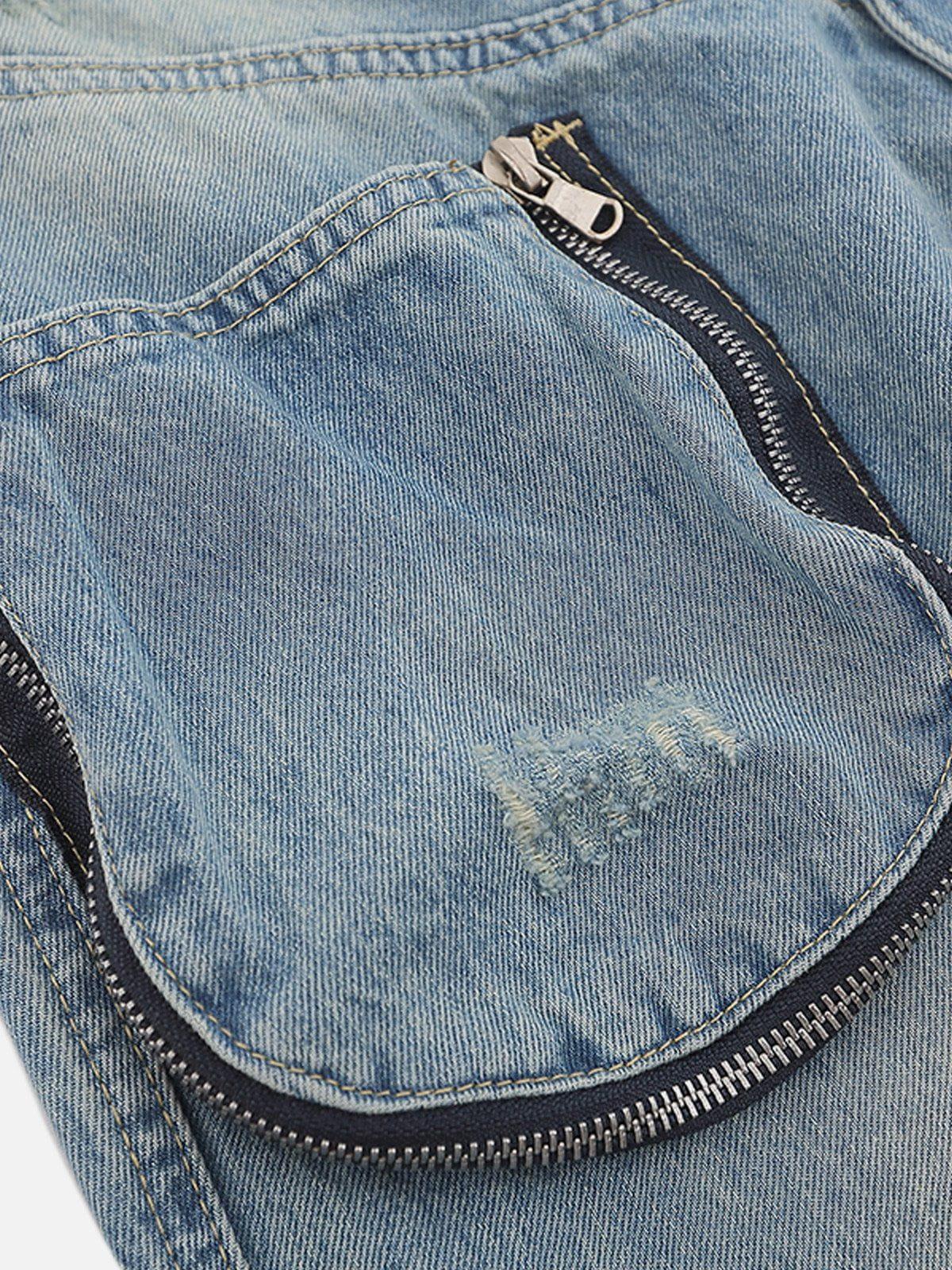 3D Zip Up Pocket Straight-Leg Jeans
