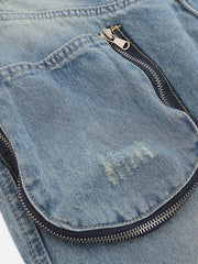 3D Zip Up Pocket Straight-Leg Jeans
