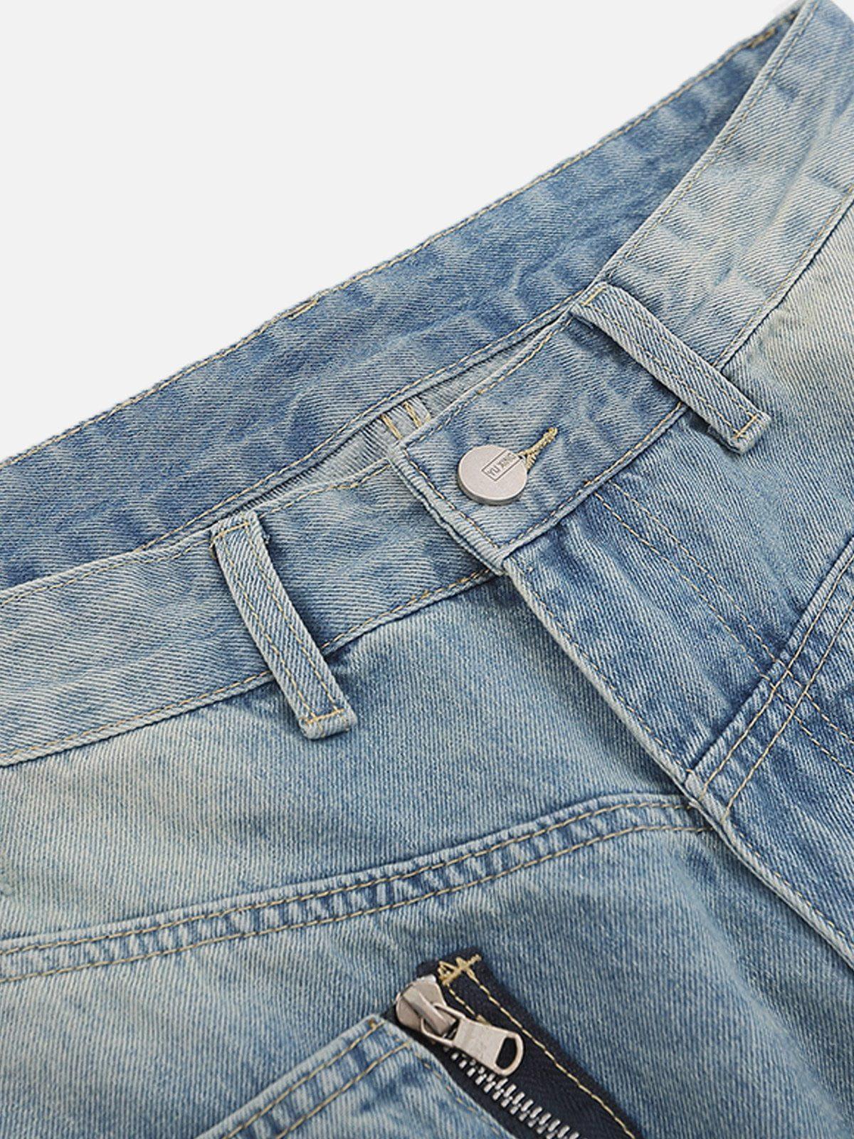 3D Zip Up Pocket Straight-Leg Jeans