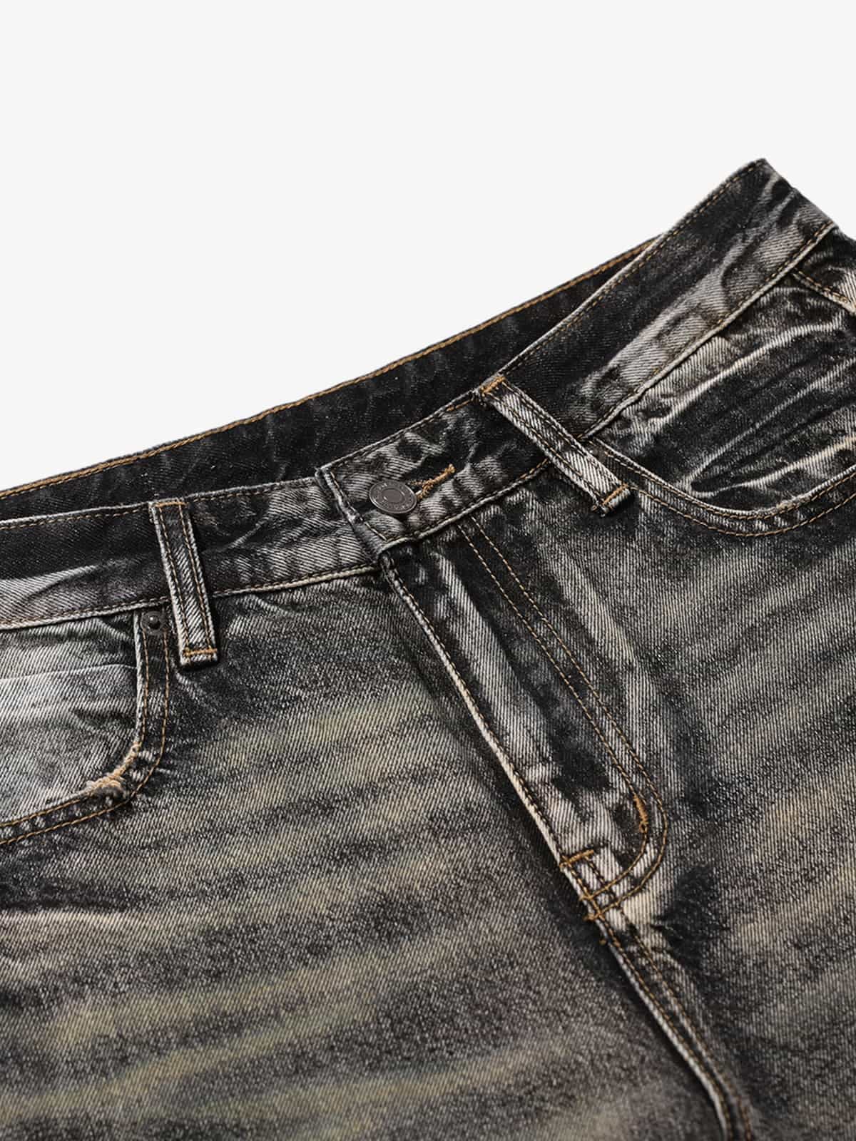 Retro Washed Distressed Flared Denim Jeans
