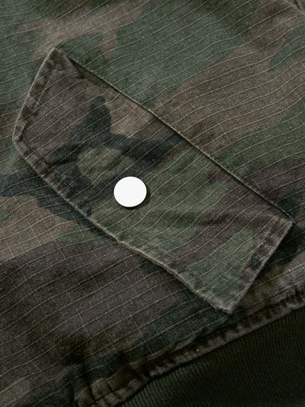 Retro Camouflage Faux Two-Piece Bomber Jacket