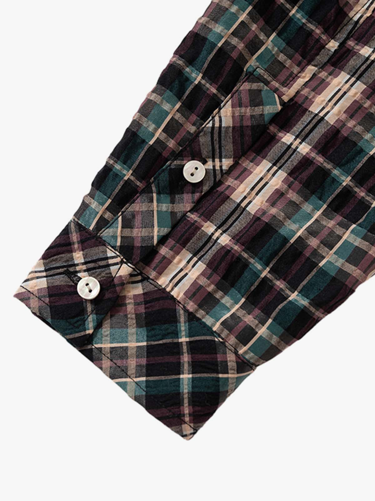 Retro Plaid Patchwork Hooded Work Shirt