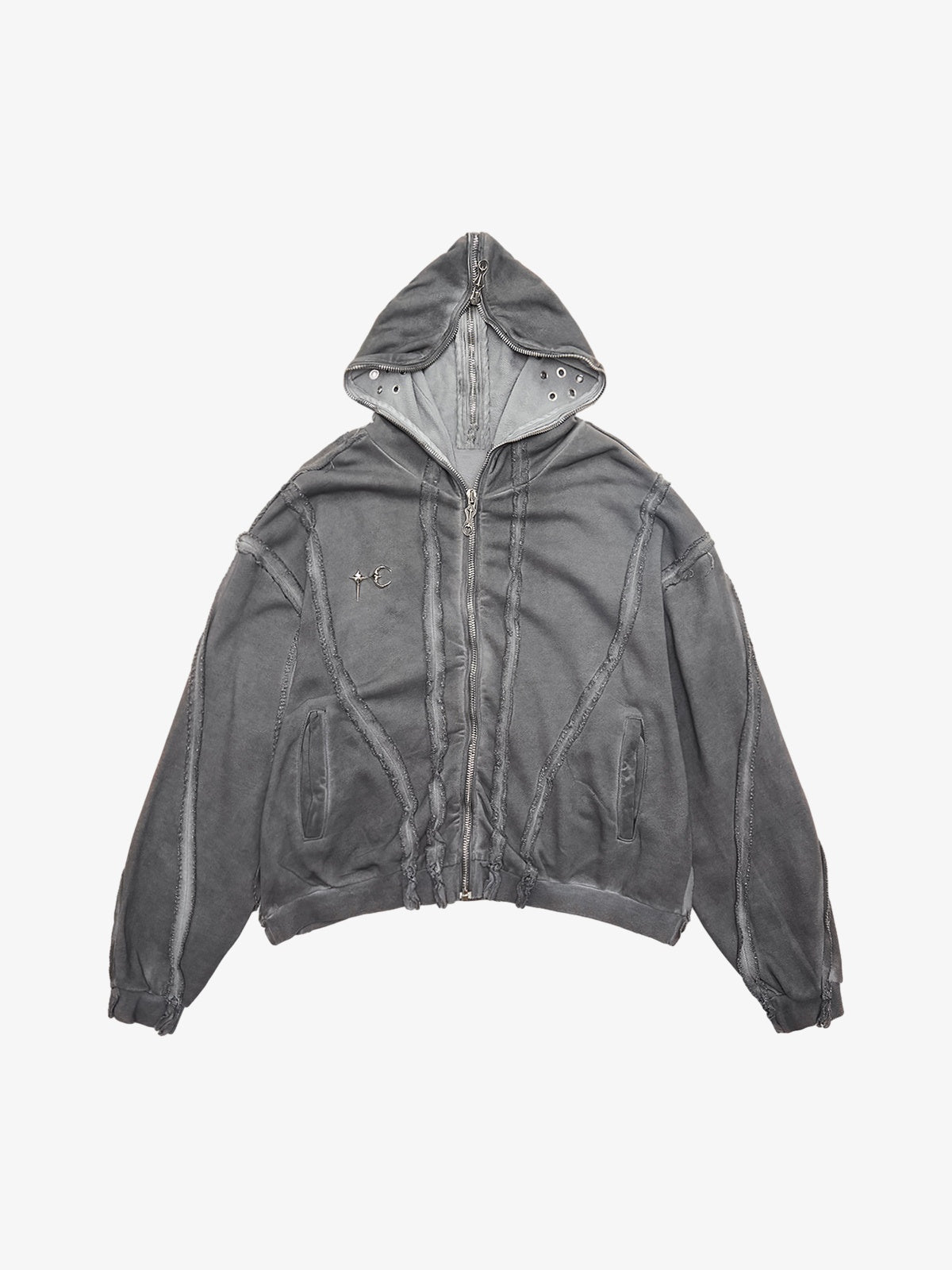 Heavy Washed Distressed Full Zip Hoodie