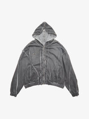 Heavy Washed Distressed Full Zip Hoodie