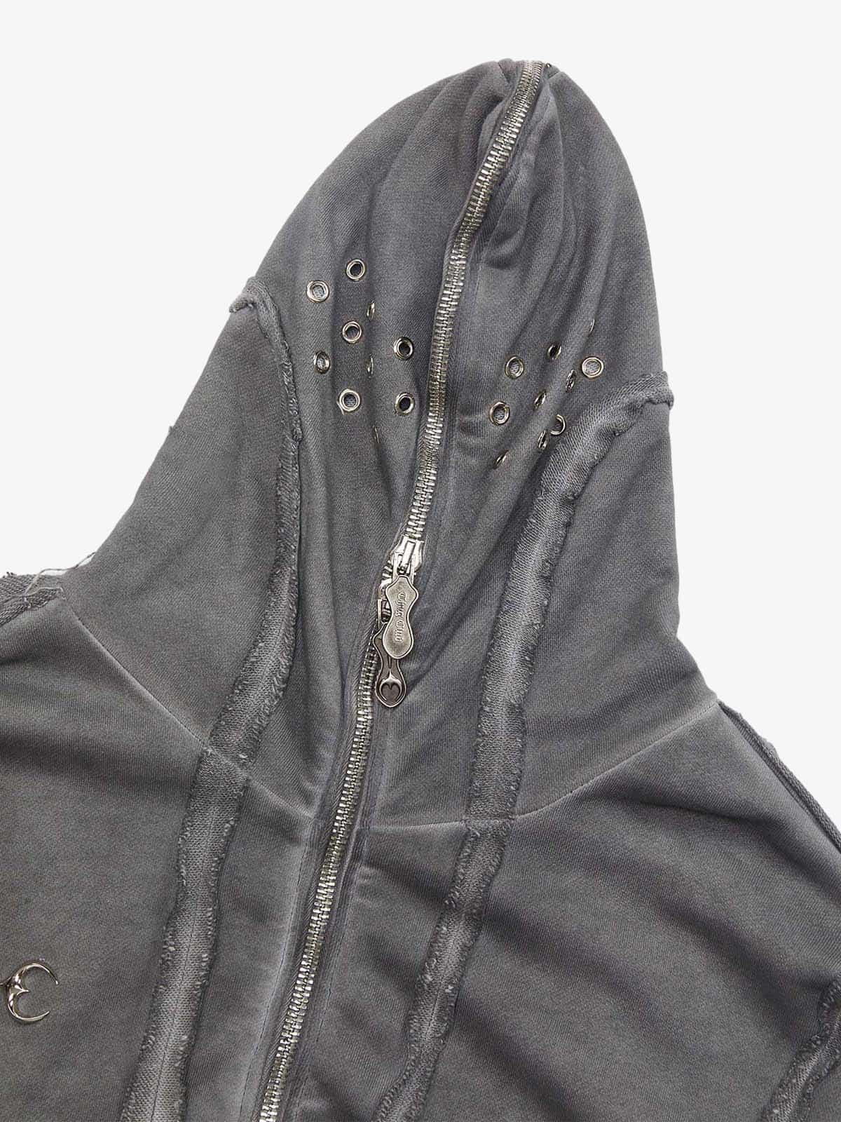 Heavy Washed Distressed Full Zip Hoodie
