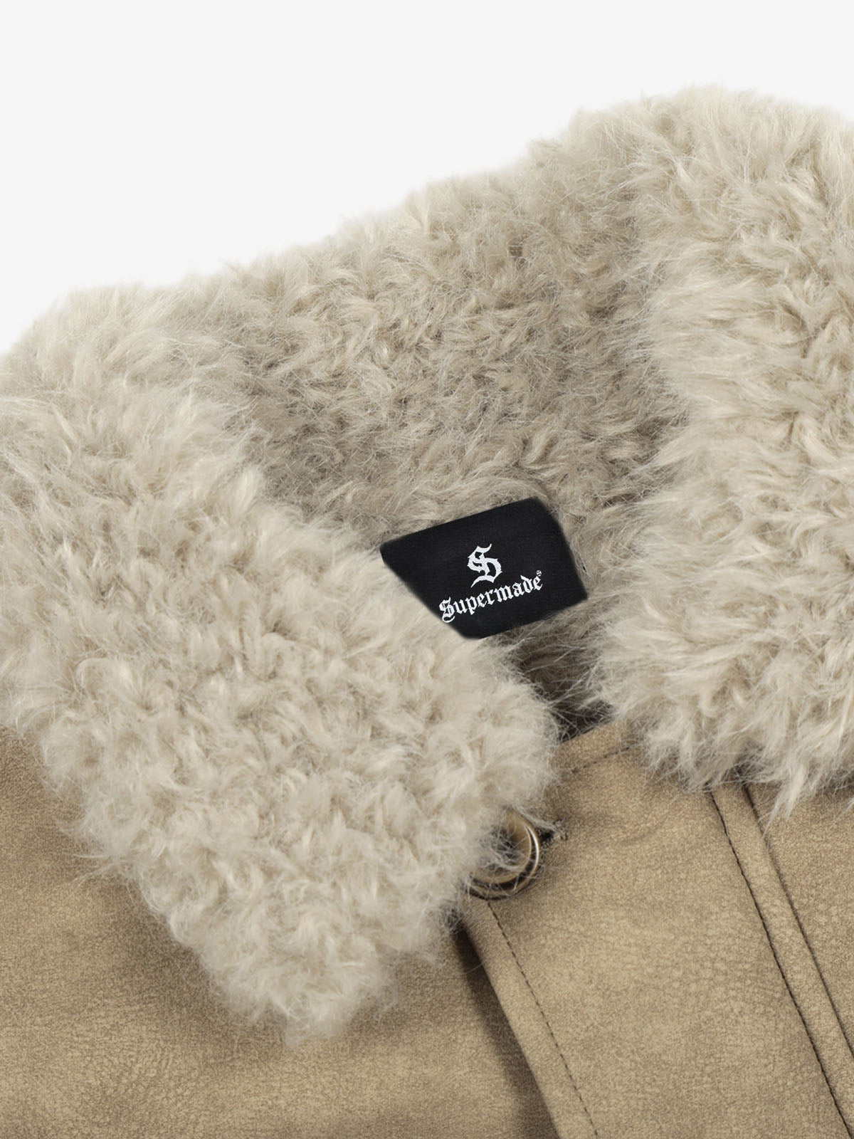 Vintage Fur Collar PU Leather Badge Embroidery Work Jacket