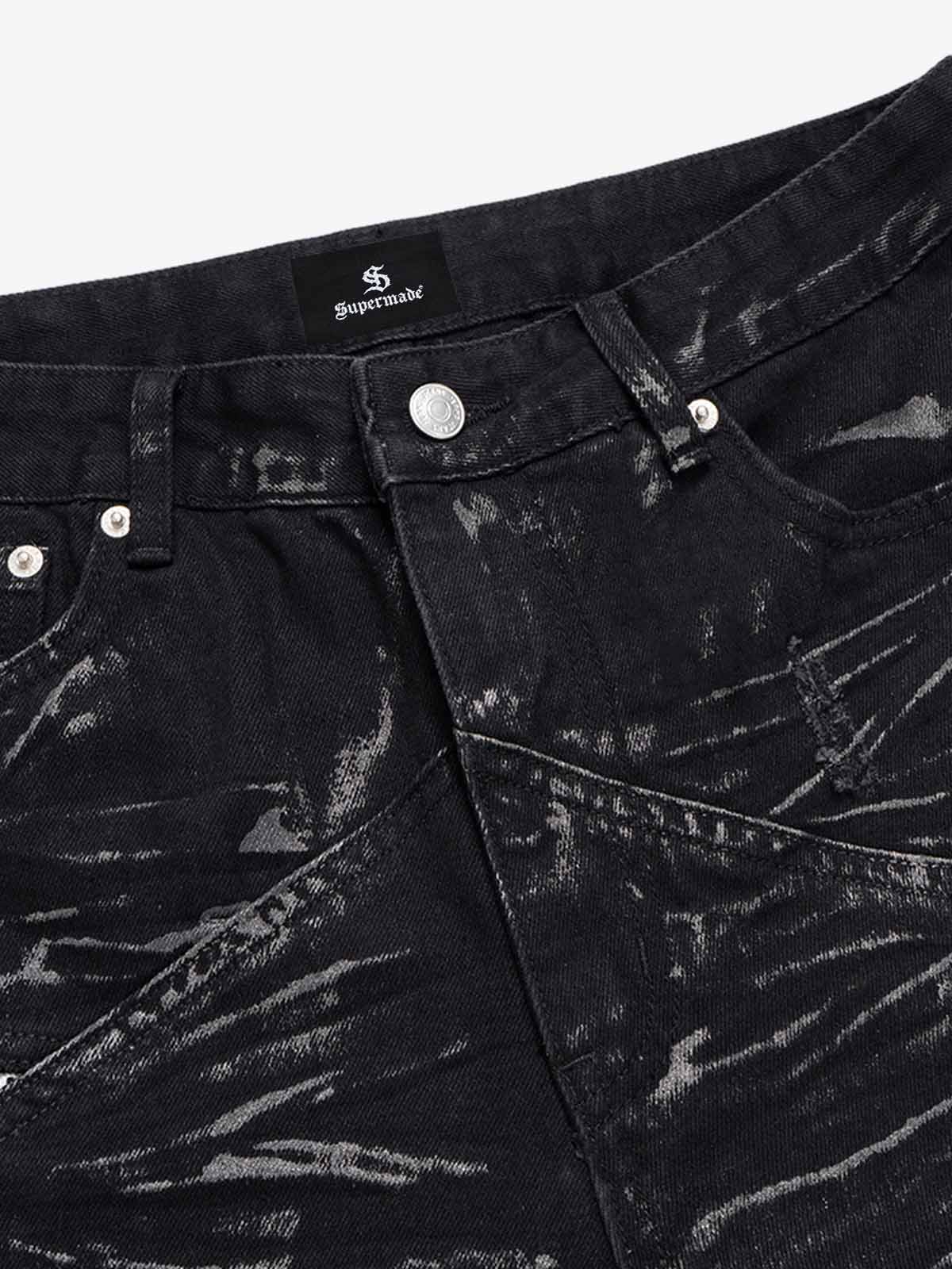 Heavily Washed Star Diamond Flared Jeans