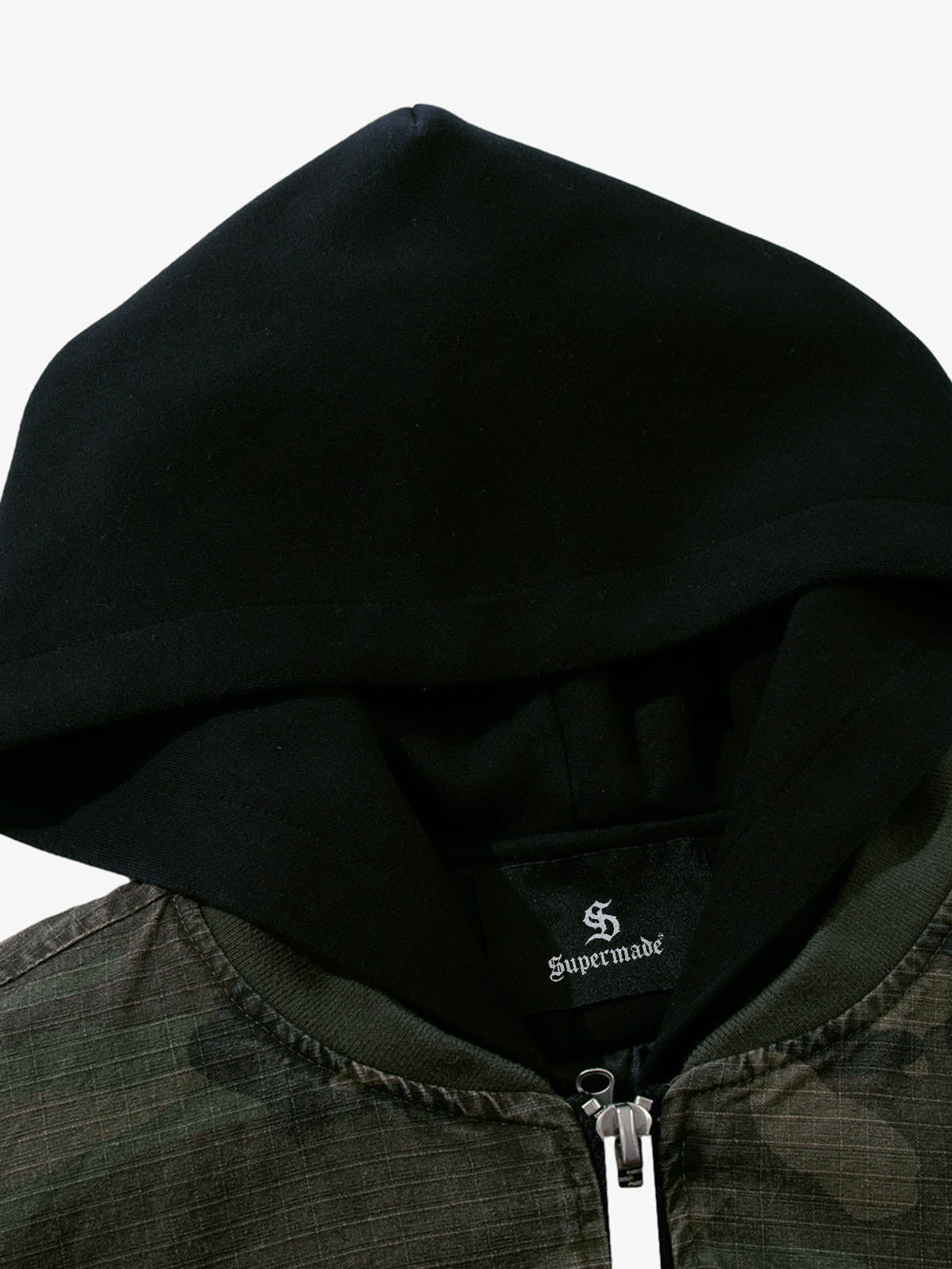 Retro Camouflage Faux Two-Piece Bomber Jacket