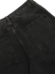 Washed Distressed Multi-pocket Straight Cargo Jeans