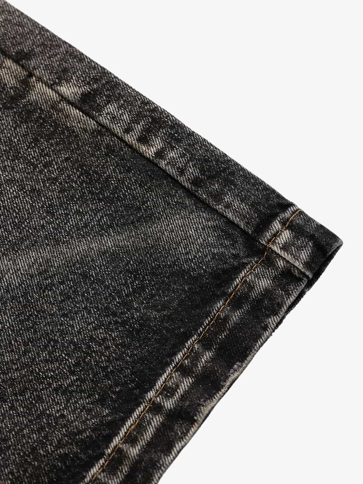 Retro Washed Distressed Flared Denim Jeans