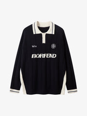 Retro College Polo Collar Knit Sweater