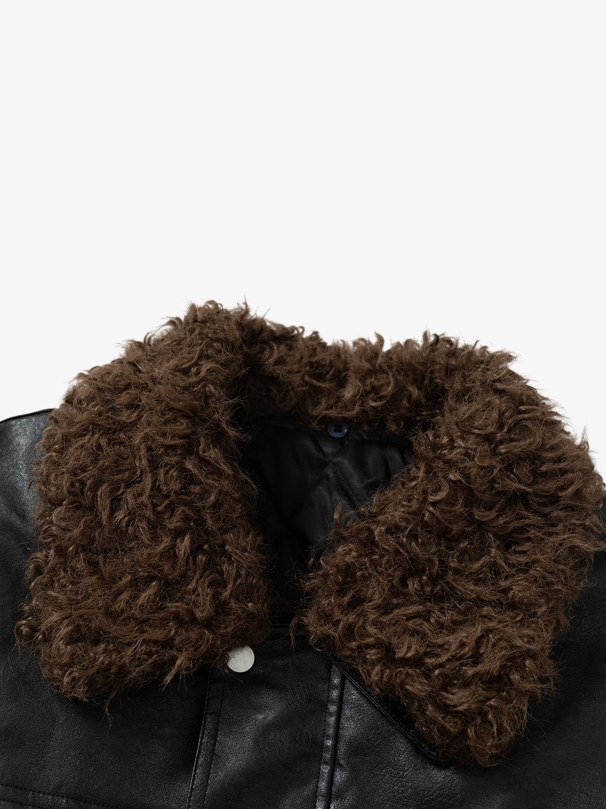 Vintage Detachable Fur Collar Quilted Leather Jacket