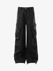 Multi-Pocket Textured Fabric Flared Pants