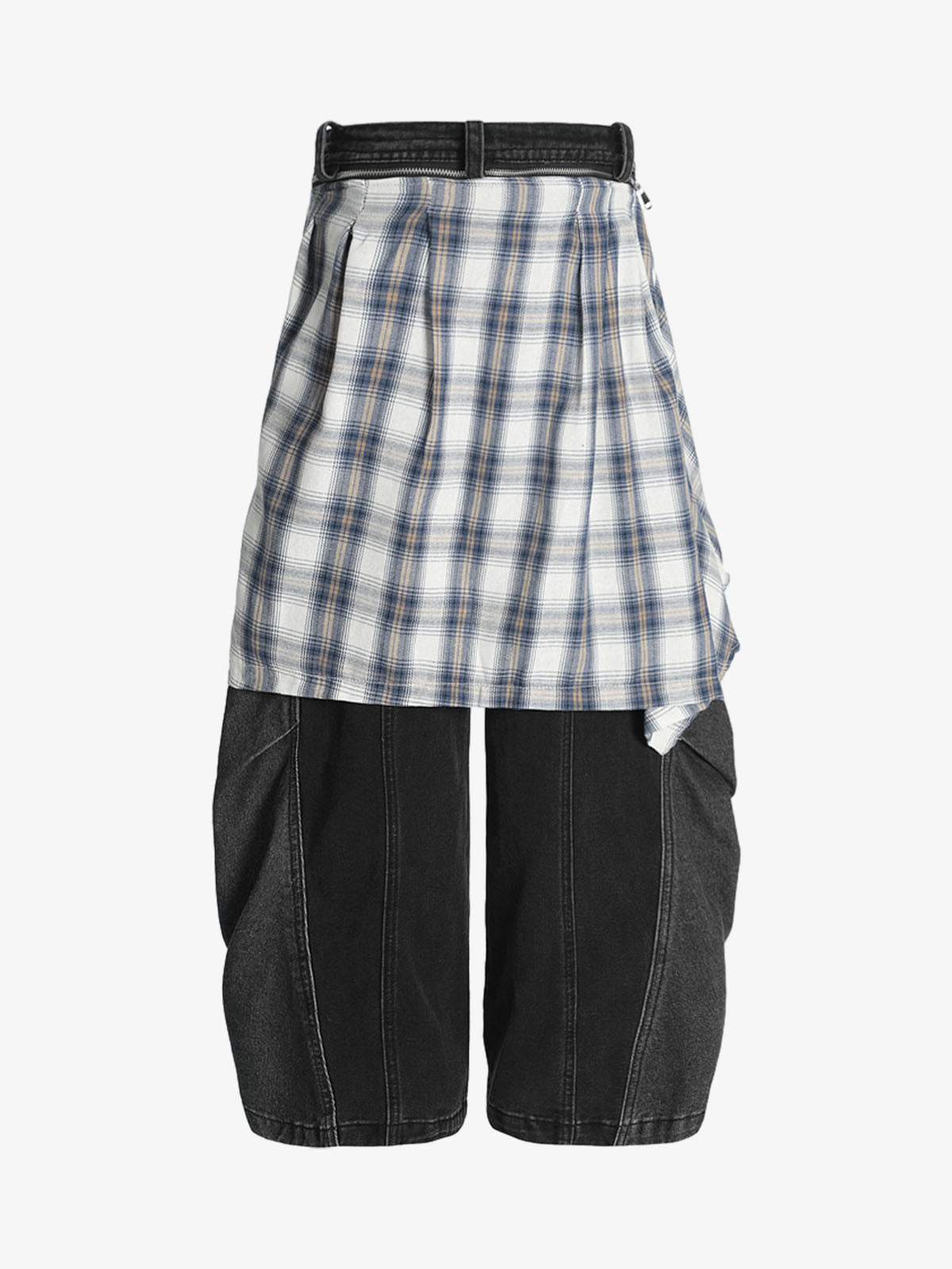 Denim Faux Two-piece Plaid Detachable Scimitar Jeans