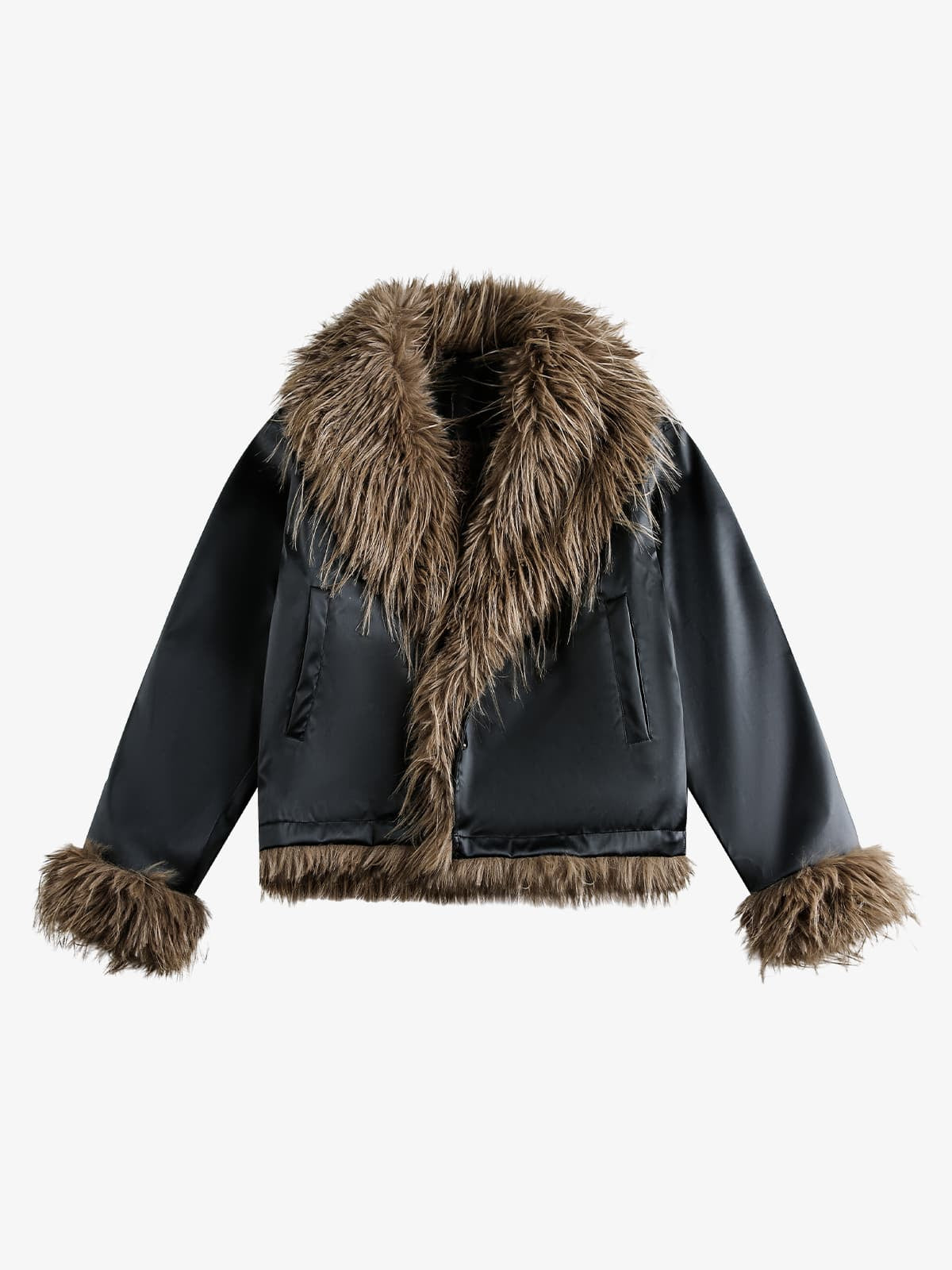 Retro Punk Rock Oversized Fur Collar Stitching Leather Cotton Jacket