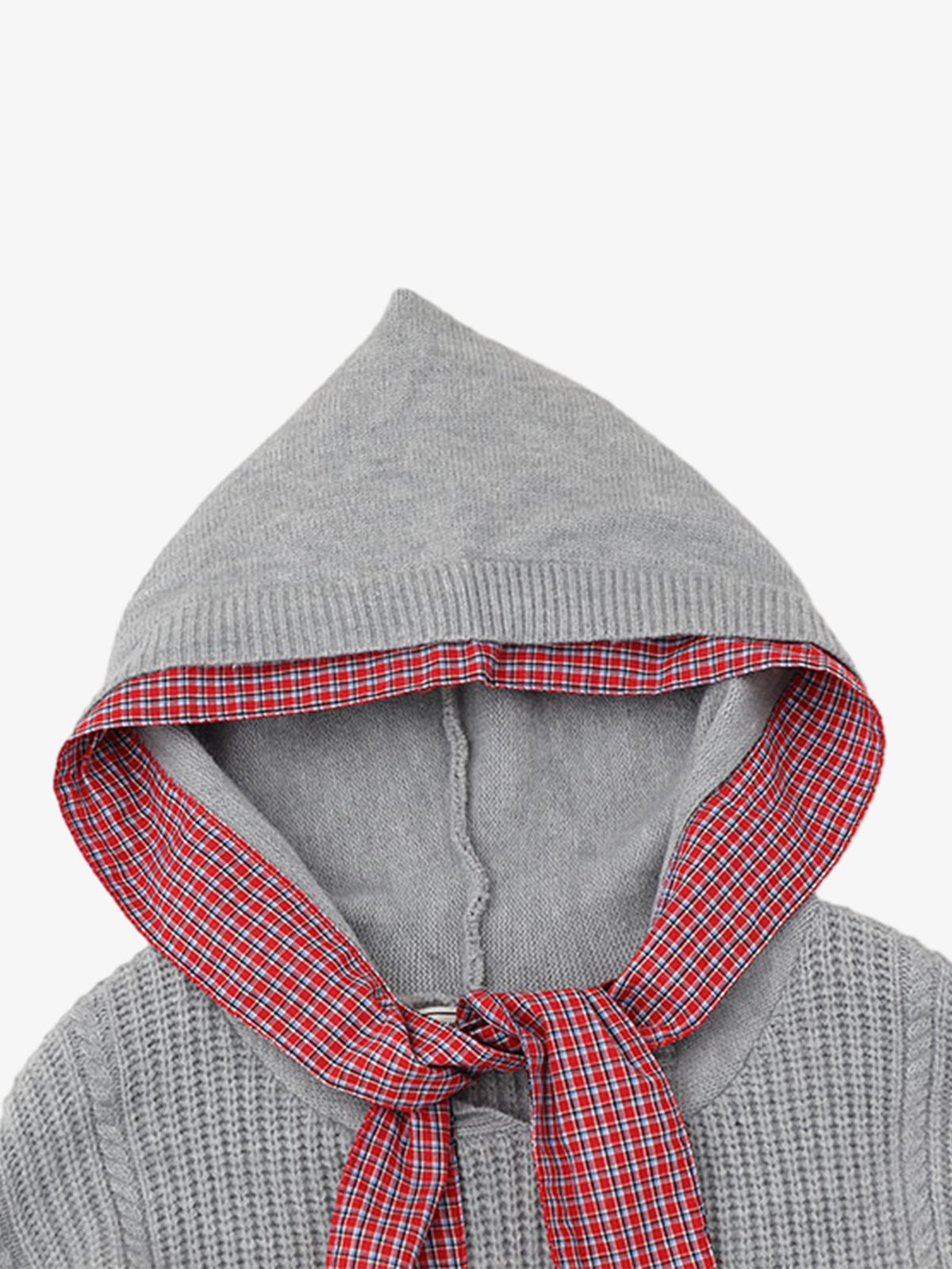 Retro Plaid Tie Hooded Knit Sweater