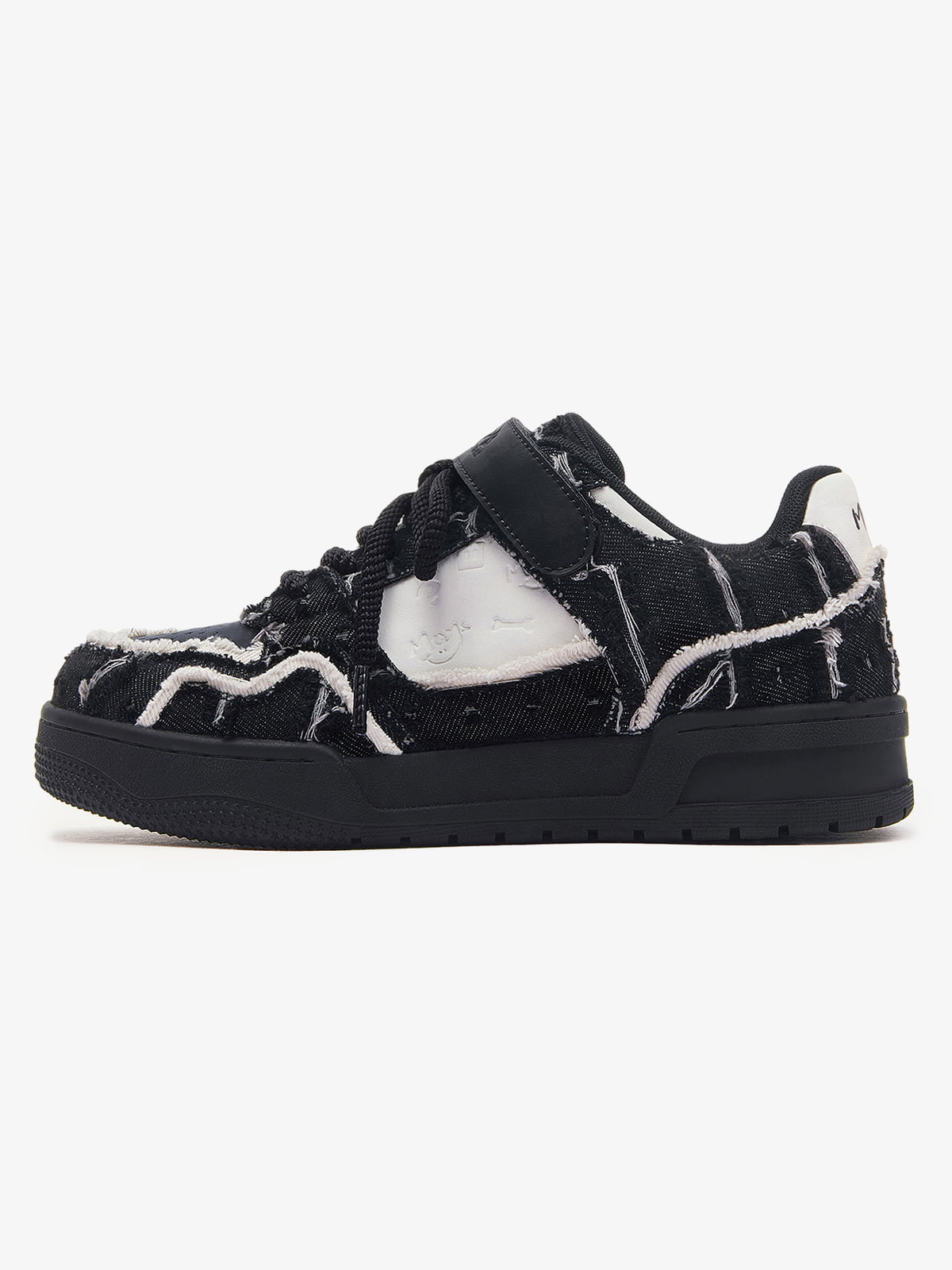 Retro Distressed Denim Patch Velcro Sneakers