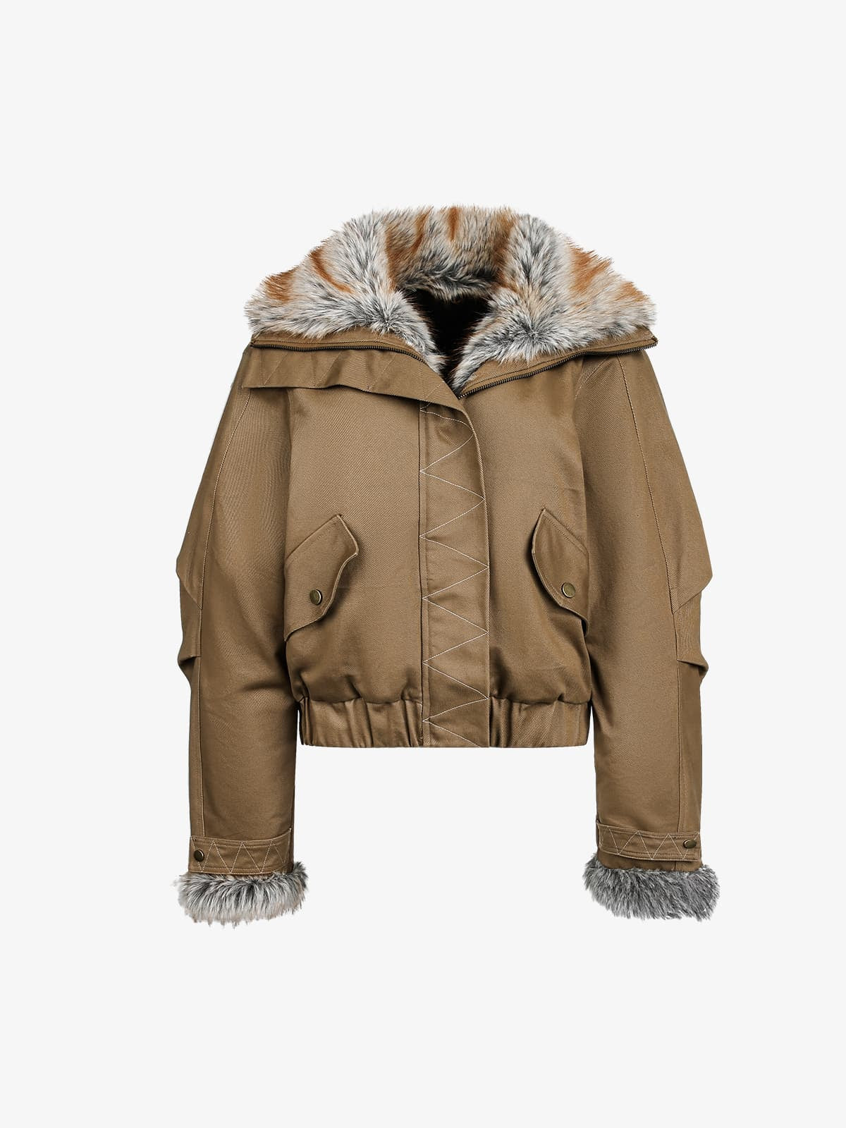 Retro Fur Collar Quilted Workwear Cotton Jacket
