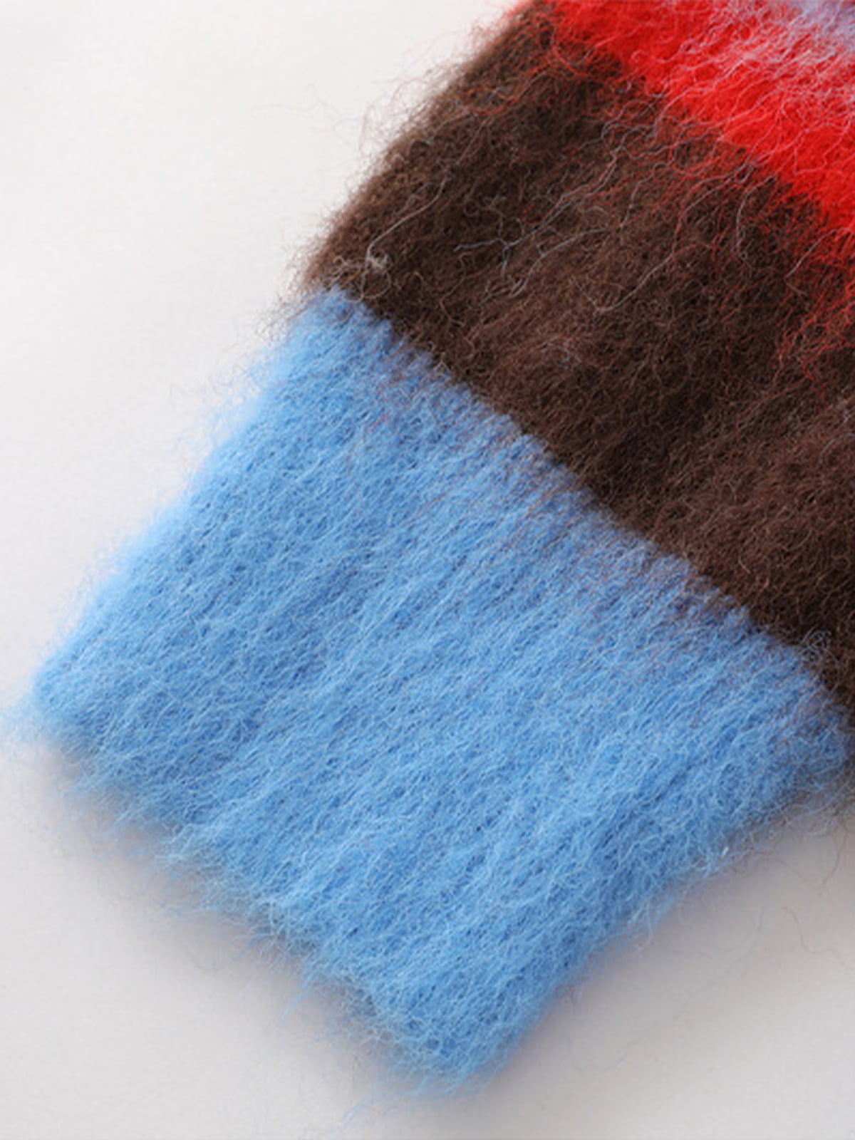 Detachable Hood Contrast Striped Mohair Pullover Sweater