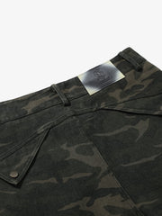 Vintage Camouflage Print Multi-Pocket Cargo Barrel Pants