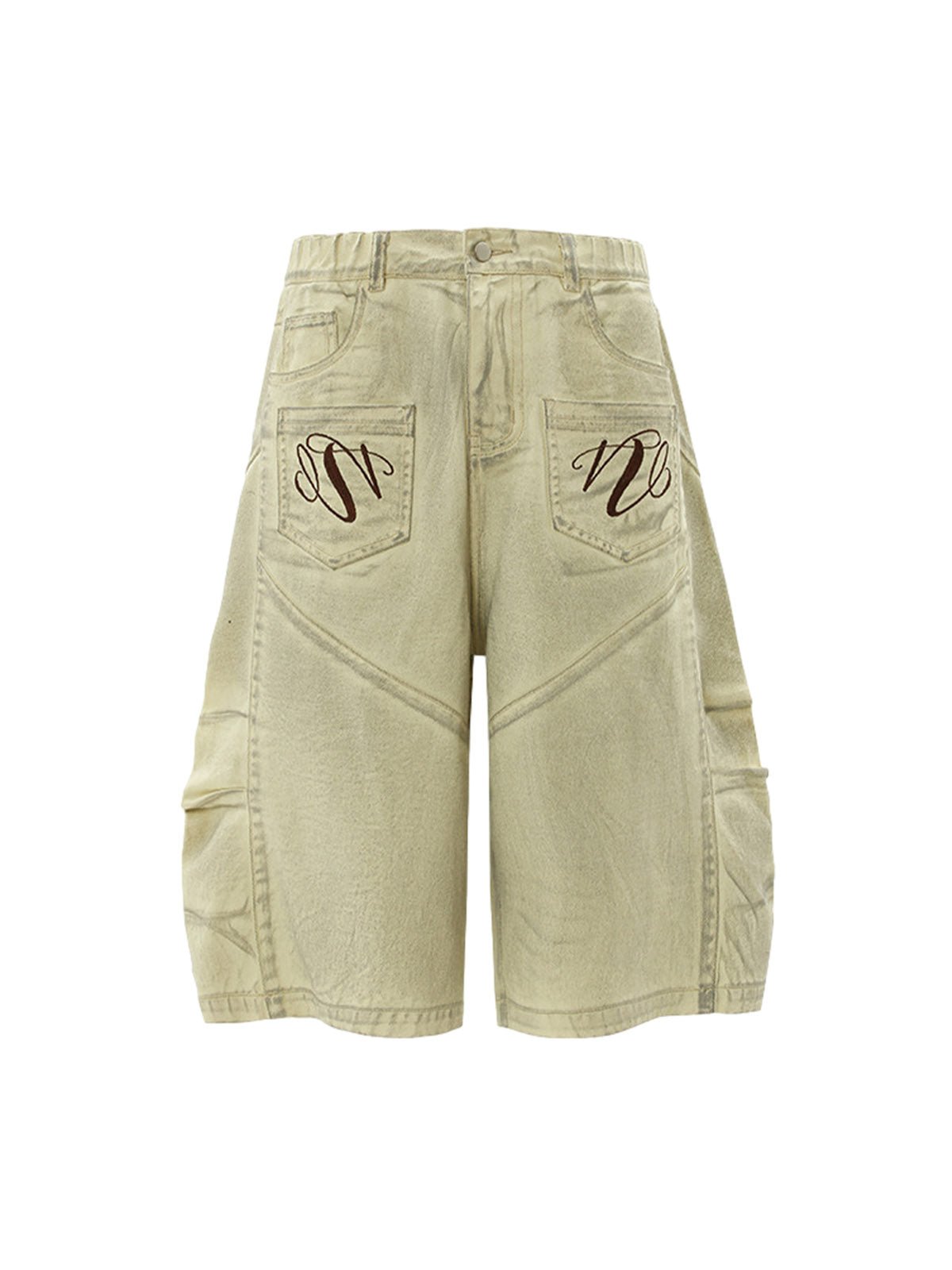 Washed Print Baggy Denim Shorts