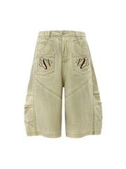 Washed Print Baggy Denim Shorts